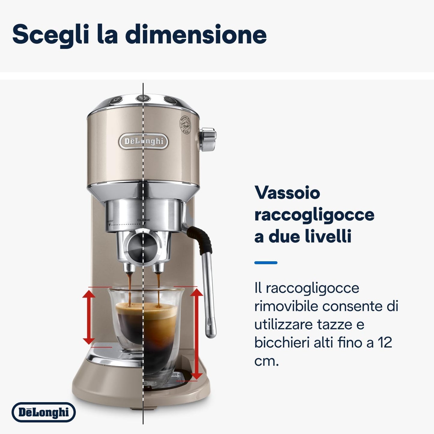 De'Longhi Dedica Arte EC885.BG – Macchina Manuale da Caffè Espresso e Cappuccino, Lancia Vapore Professionale, per Caffè Macinato e Cialde E.S.E., Beige