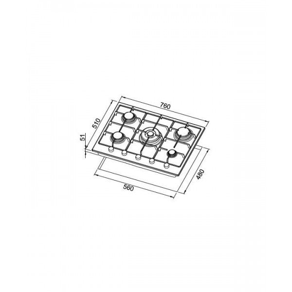 Piano Cottura Elleci PMSS75373CSG - 75 cm, 5 Fuochi Gas, Acciaio Inox, Griglie in Ghisa