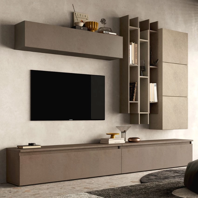PARETE ATTREZZATA TV SALOTTO CON LIBRERIA DESIGN MODERNO INFINITY 20