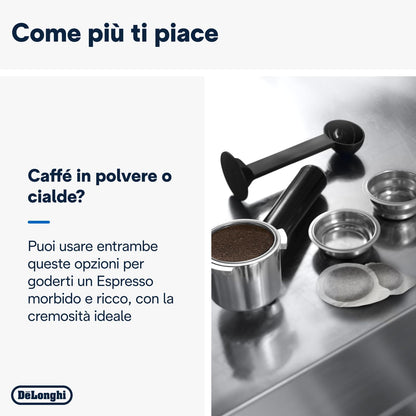 De'Longhi Dedica Arte EC885.BG – Macchina Manuale da Caffè Espresso e Cappuccino, Lancia Vapore Professionale, per Caffè Macinato e Cialde E.S.E., Beige