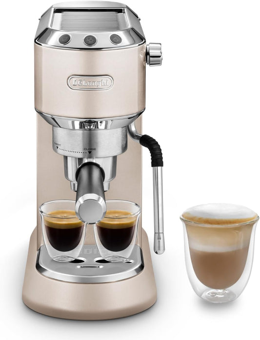 De'Longhi Dedica Arte EC885.BG – Macchina Manuale da Caffè Espresso e Cappuccino, Lancia Vapore Professionale, per Caffè Macinato e Cialde E.S.E., Beige