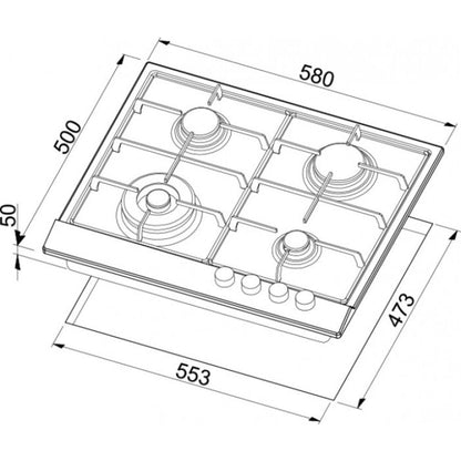 Piano Cottura Elleci PMSS60279WN - 60 cm, 4 Fuochi Gas, Acciaio Inox, Griglie in Ghisa