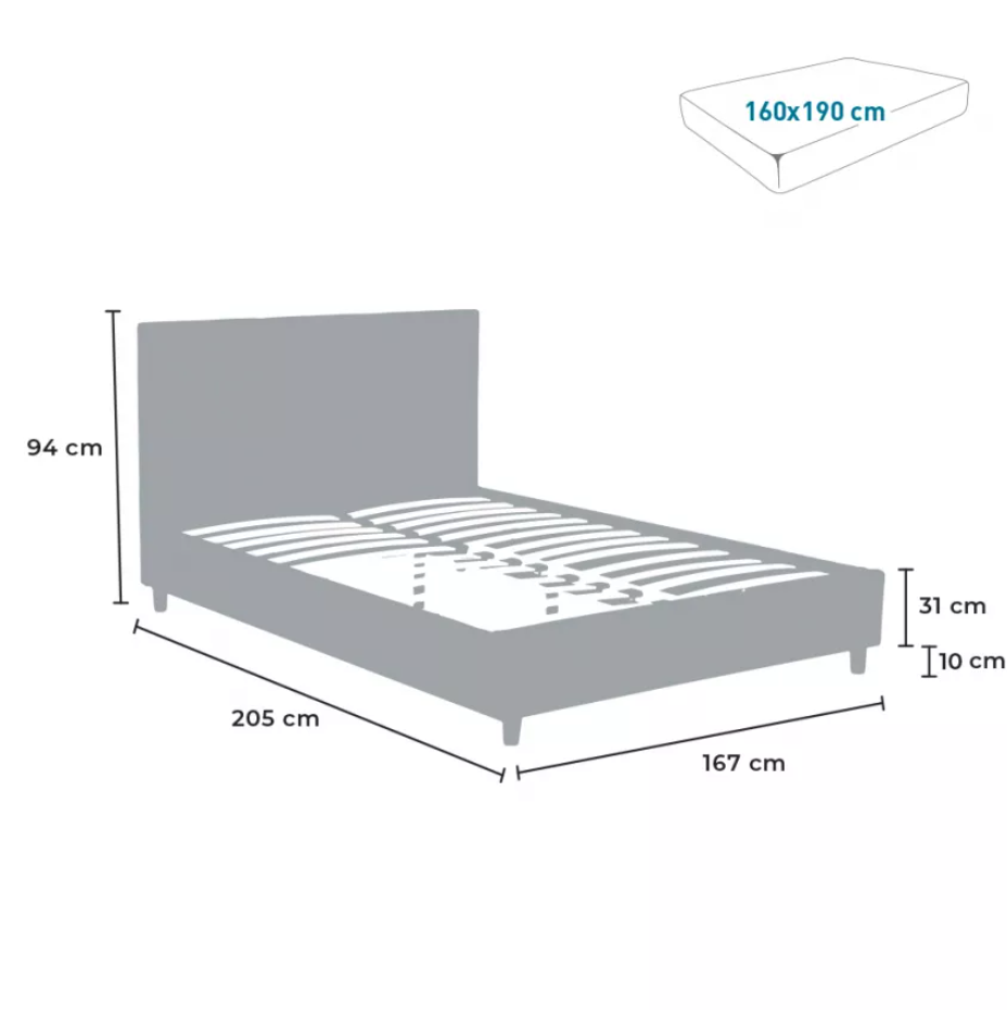 LETTO MATRIMONIALE 2 PIAZZE IN TESSUTO CON TESTIERA 160X190 LAUSANNE KING