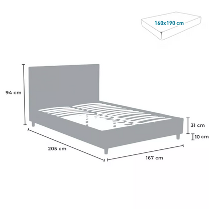 LETTO MATRIMONIALE 2 PIAZZE IN TESSUTO CON TESTIERA 160X190 LAUSANNE KING