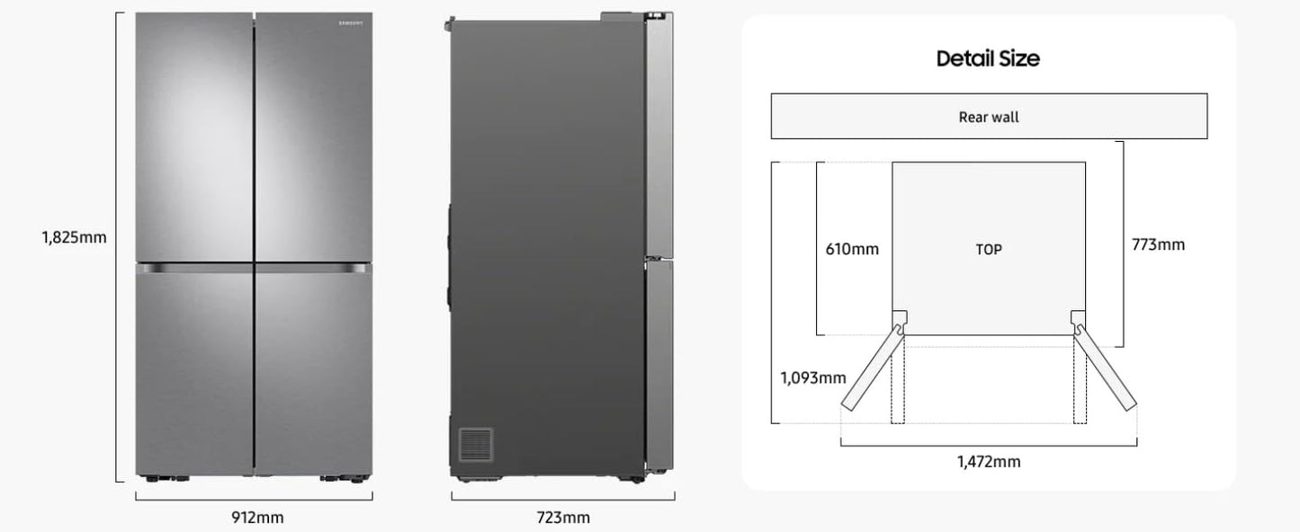 Frigorifero 4 Porte Samsung RF65A90TEB1/ES - 650L, Libera Installazione, Space Max™, Triple Cooling System, Classe Energetica E